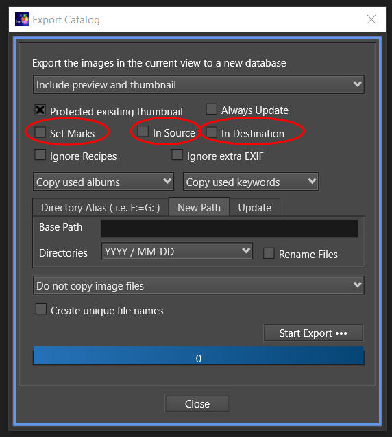 Set Marks  when exporting